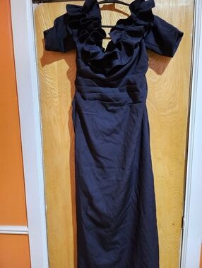 Elegant Navy Ruffle-Detail Women’s Dress